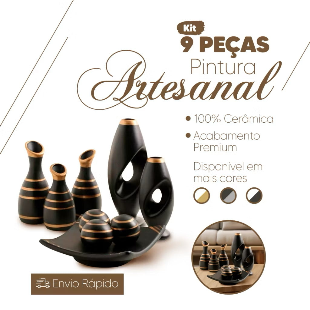 Jogo de Cerâmica Decorativa Premium – 9 Peças para Transformar seu Espaço