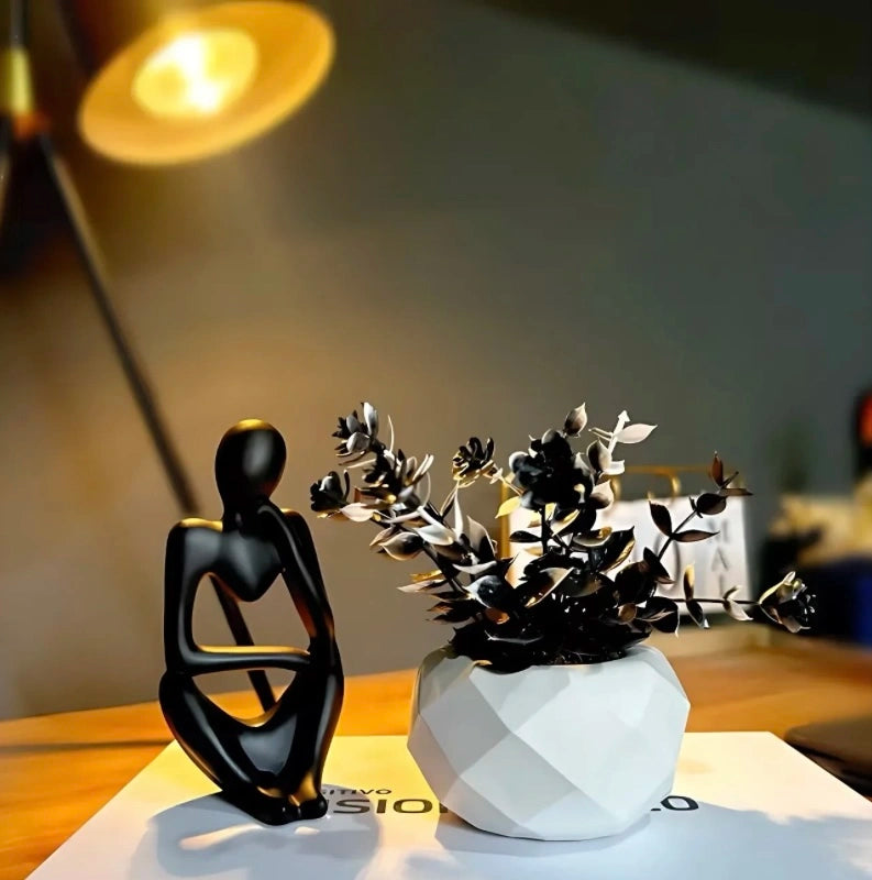 Arranjo Decorativo Mimoso – Vaso 3D, Flor Artificial e Estátua em Cores