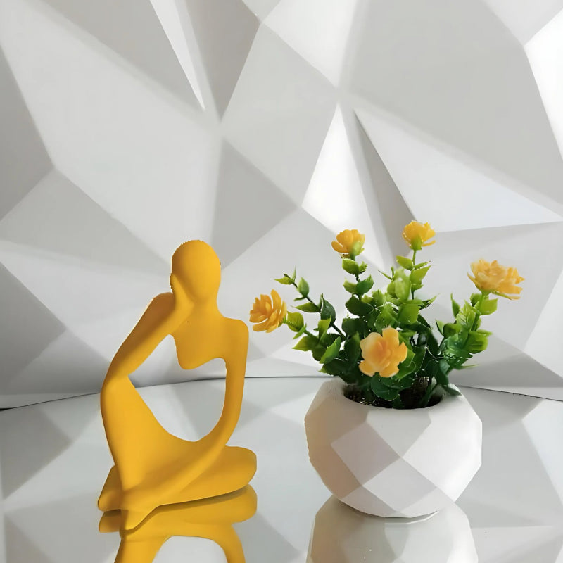 Arranjo Decorativo Mimoso – Vaso 3D, Flor Artificial e Estátua em Cores
