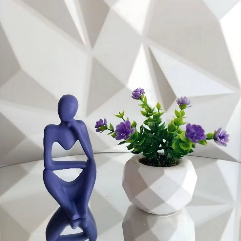 Arranjo Decorativo Mimoso – Vaso 3D, Flor Artificial e Estátua em Cores