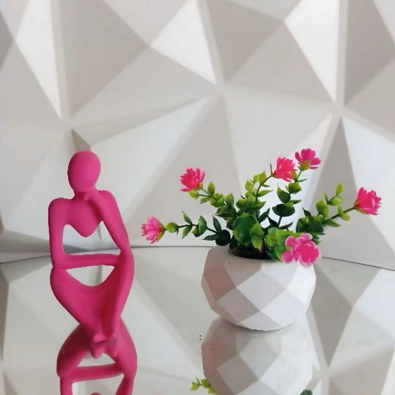 Arranjo Decorativo Mimoso – Vaso 3D, Flor Artificial e Estátua em Cores