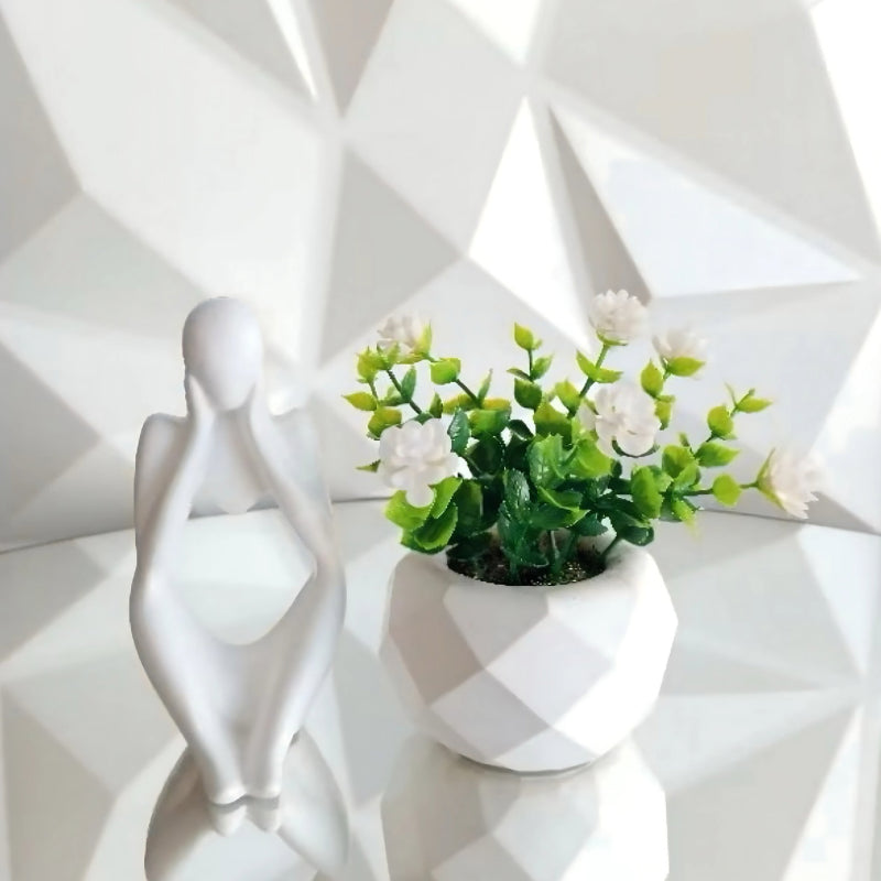 Arranjo Decorativo Mimoso – Vaso 3D, Flor Artificial e Estátua em Cores