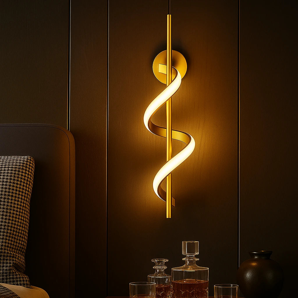 Lustre Espiral de Ouro Moderno – Design Minimalista Sofisticado / Iluminação 3 Cores