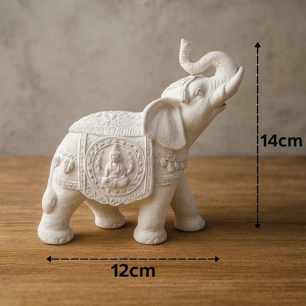 Elefante Indiano da Sorte e Prosperidade – Estátua Decorativa em Gesso 14cm