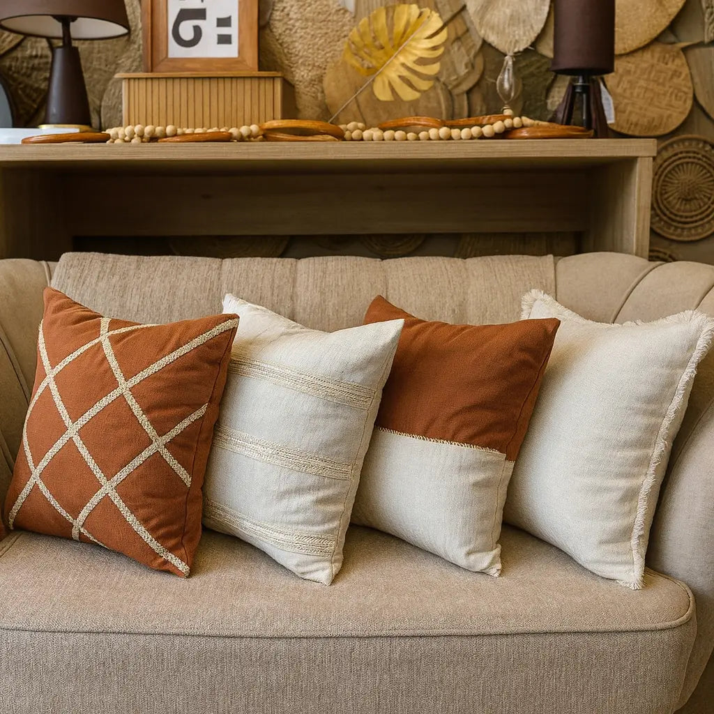 Conjunto 4 Capas de Almofada Decorativas Boho Chic – Toque Rústico e Elegante