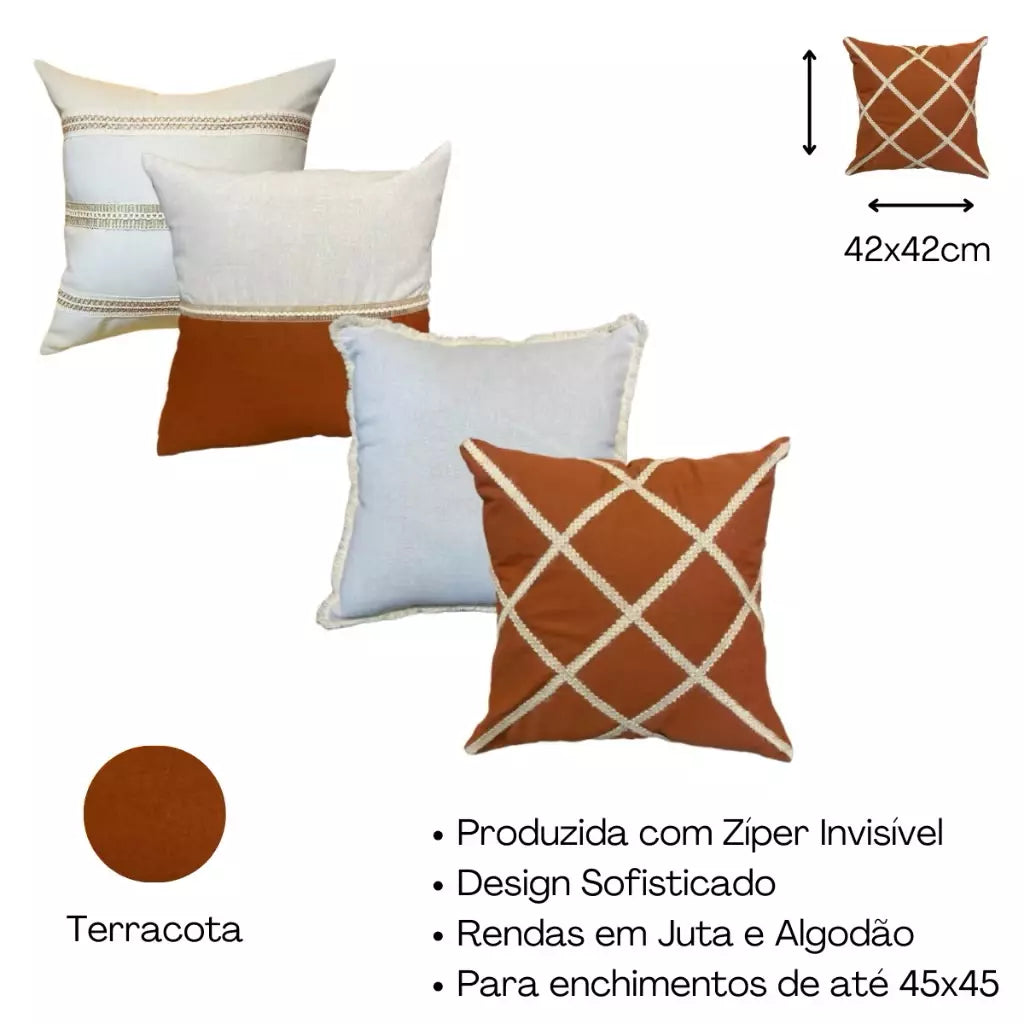 Conjunto 4 Capas de Almofada Decorativas Boho Chic – Toque Rústico e Elegante