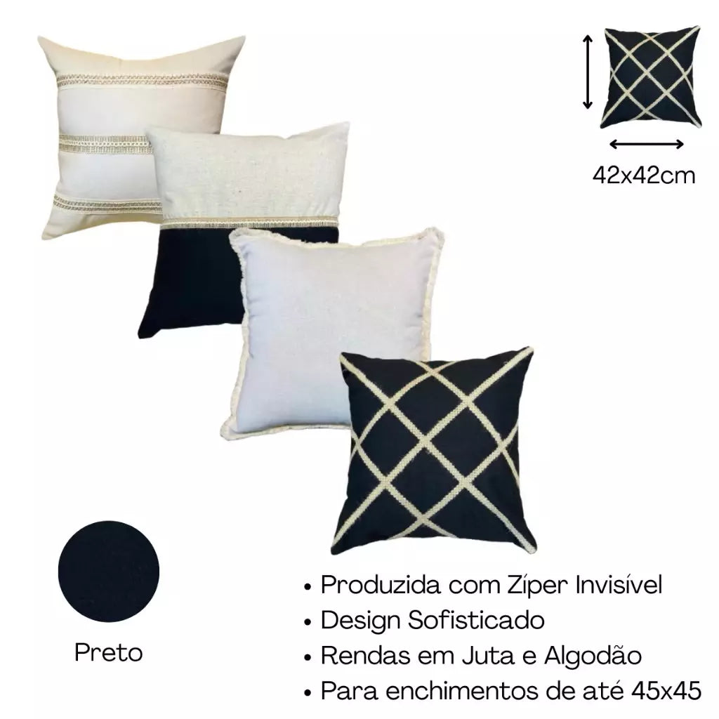 Conjunto 4 Capas de Almofada Decorativas Boho Chic – Toque Rústico e Elegante