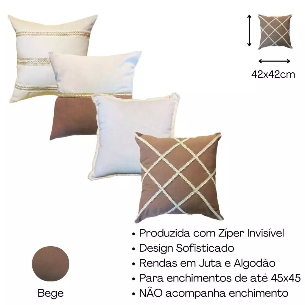 Conjunto 4 Capas de Almofada Decorativas Boho Chic – Toque Rústico e Elegante