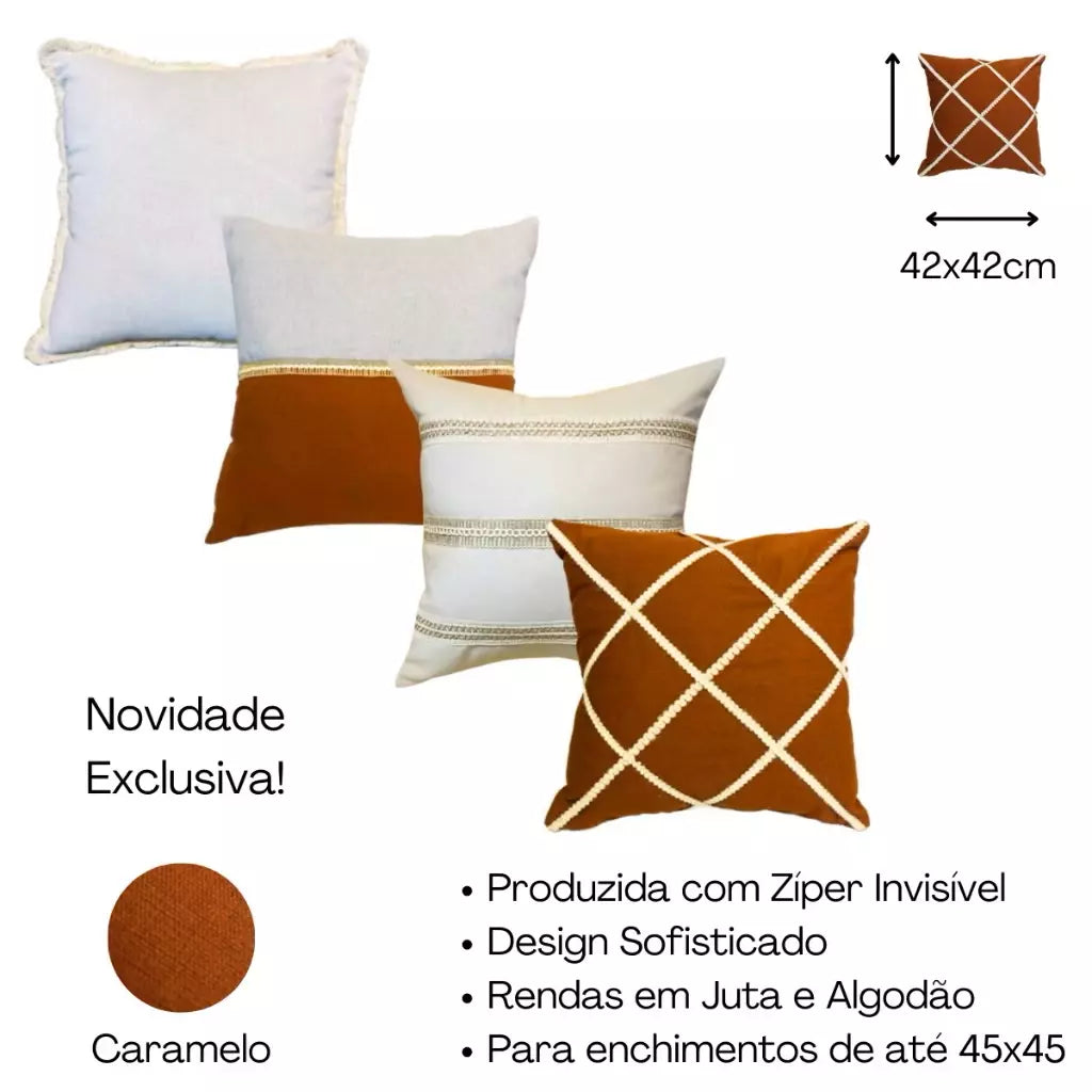 Conjunto 4 Capas de Almofada Decorativas Boho Chic – Toque Rústico e Elegante
