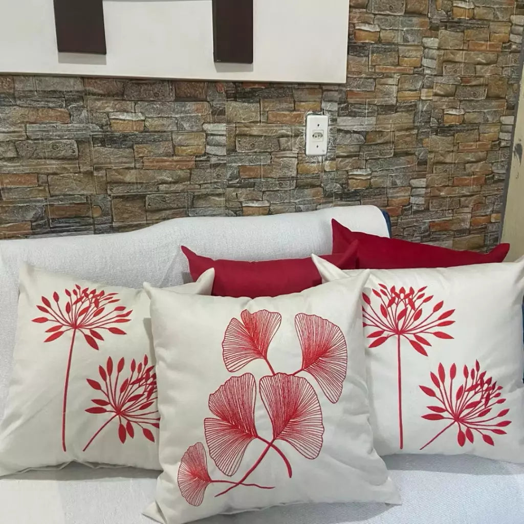 Kit com 5 Capas de Almofada Suede – 3 Bordadas e 2 Lisas Decoração Sofisticada