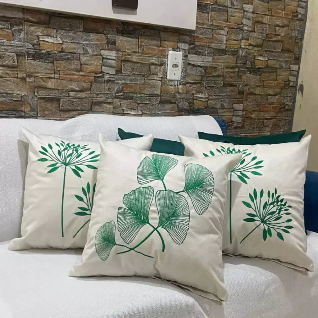 Kit com 5 Capas de Almofada Suede – 3 Bordadas e 2 Lisas Decoração Sofisticada