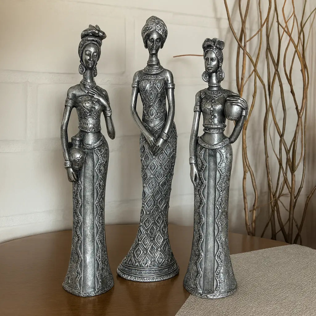 Trio Estatuetas Femininas - Arte e Cultura da África
