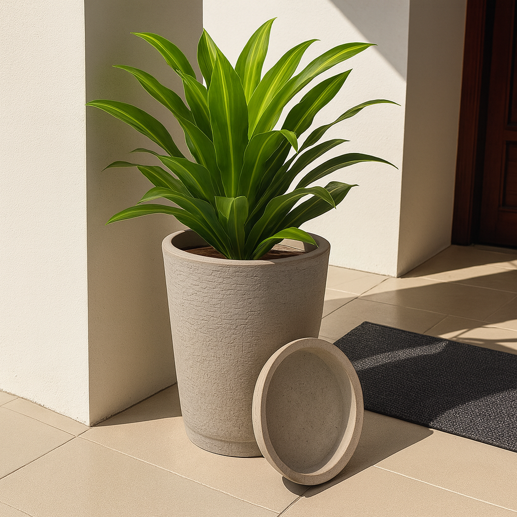Vaso Decorativo Escovado com Prato – Estilo Luxo para Plantas