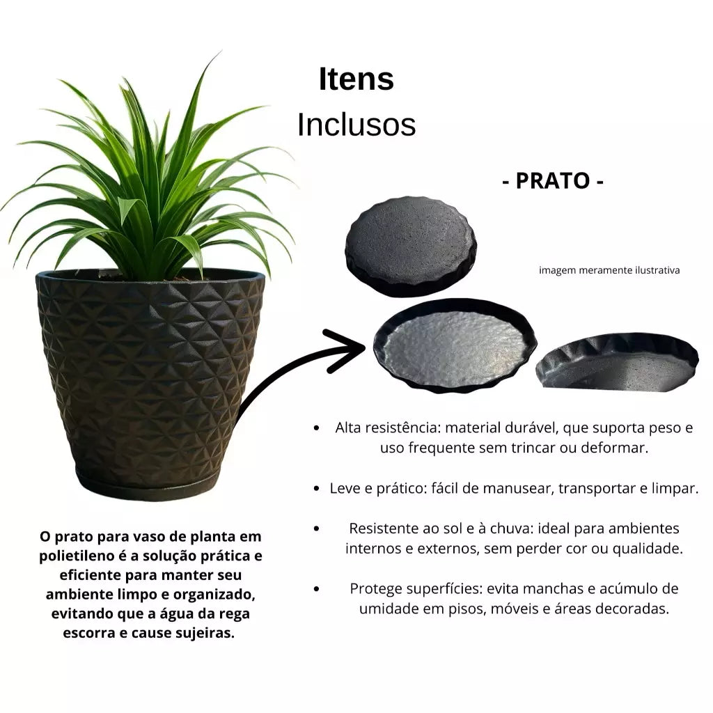 Vaso Moderno Diamante em Polietileno PP - Prato Incluso