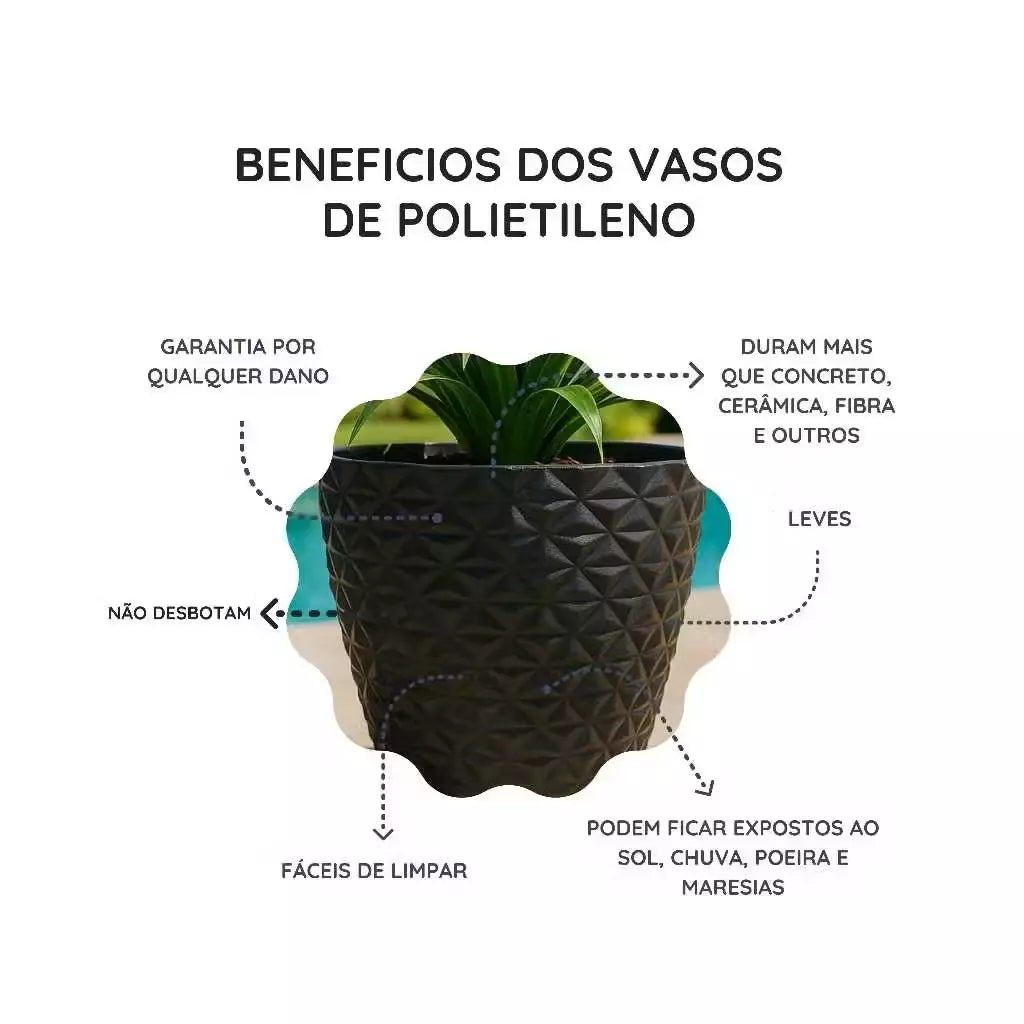 Vaso Moderno Diamante em Polietileno PP - Prato Incluso
