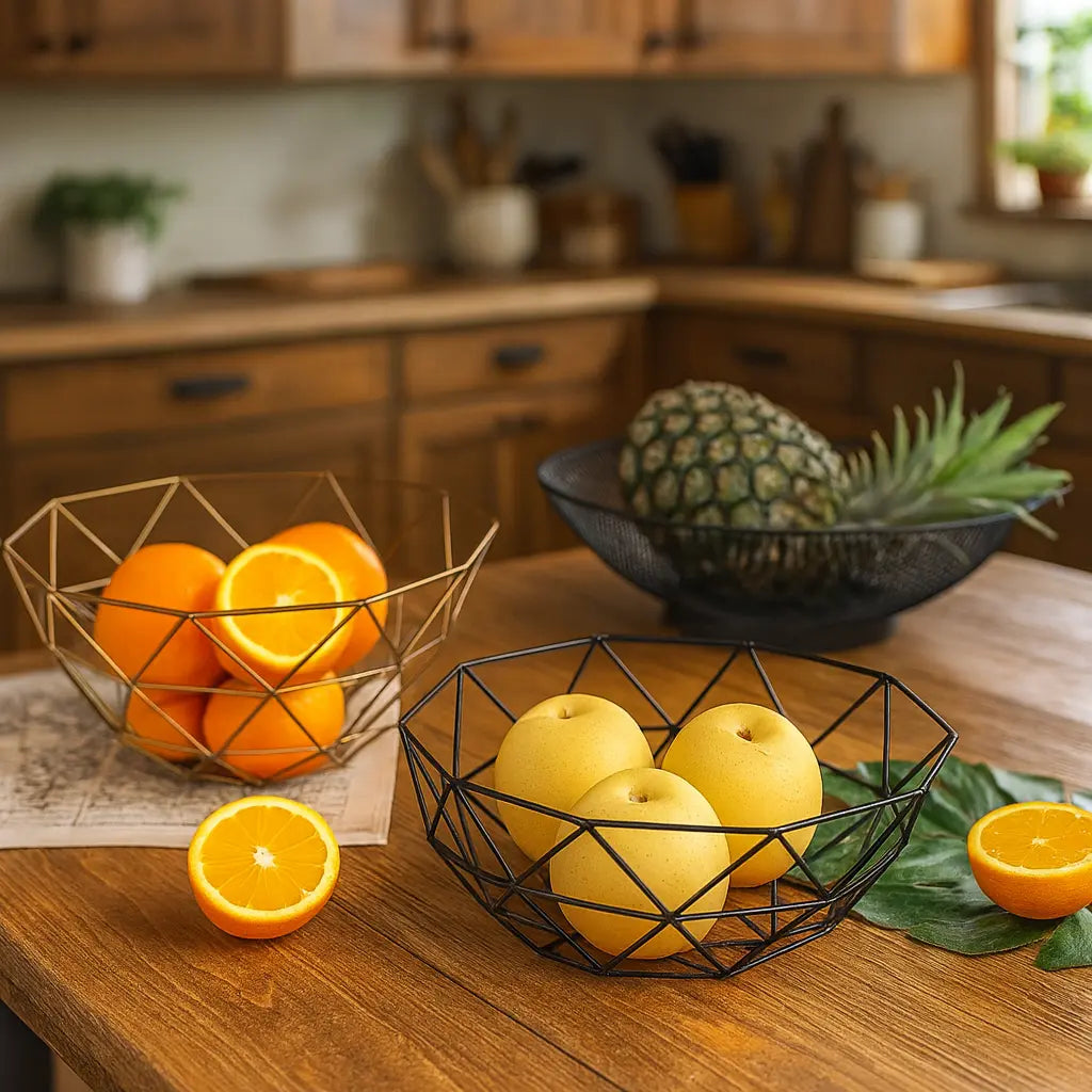 Fruteira Geométrica de Ferro Preto – Design Moderno e Resistente para Decorar e Organizar sua Mesa