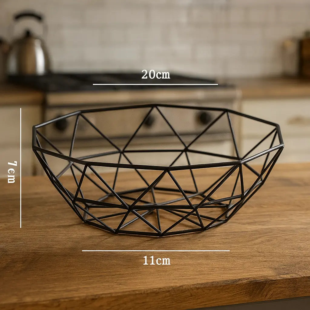 Fruteira Geométrica de Ferro Preto – Design Moderno e Resistente para Decorar e Organizar sua Mesa