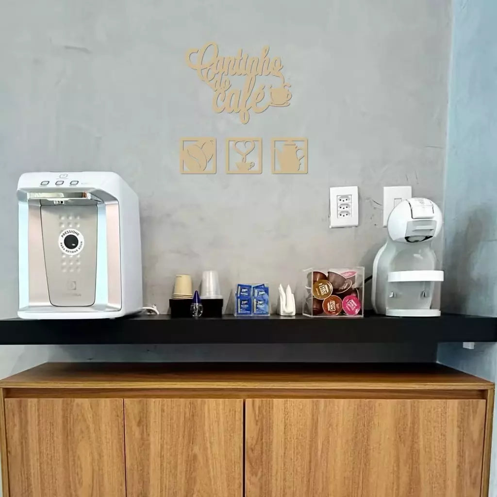 Kit Cantinho do Café 4 Peças 30cm MDF - Decoração Cozinha/ Studio