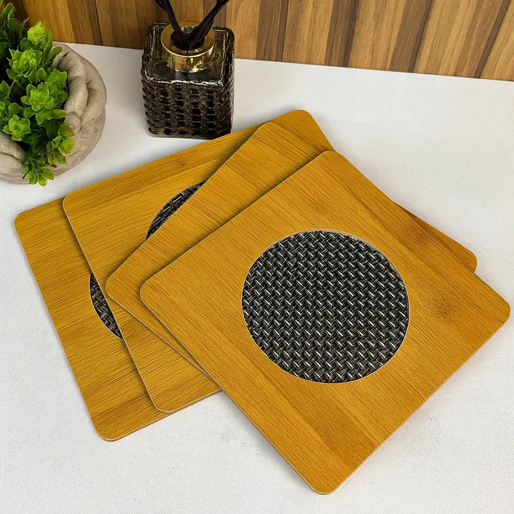 Kit 4 Sousplats Octogonais de Bambu com Detalhe em Fibra Sintética – Jogo Americano Rústico e Elegante