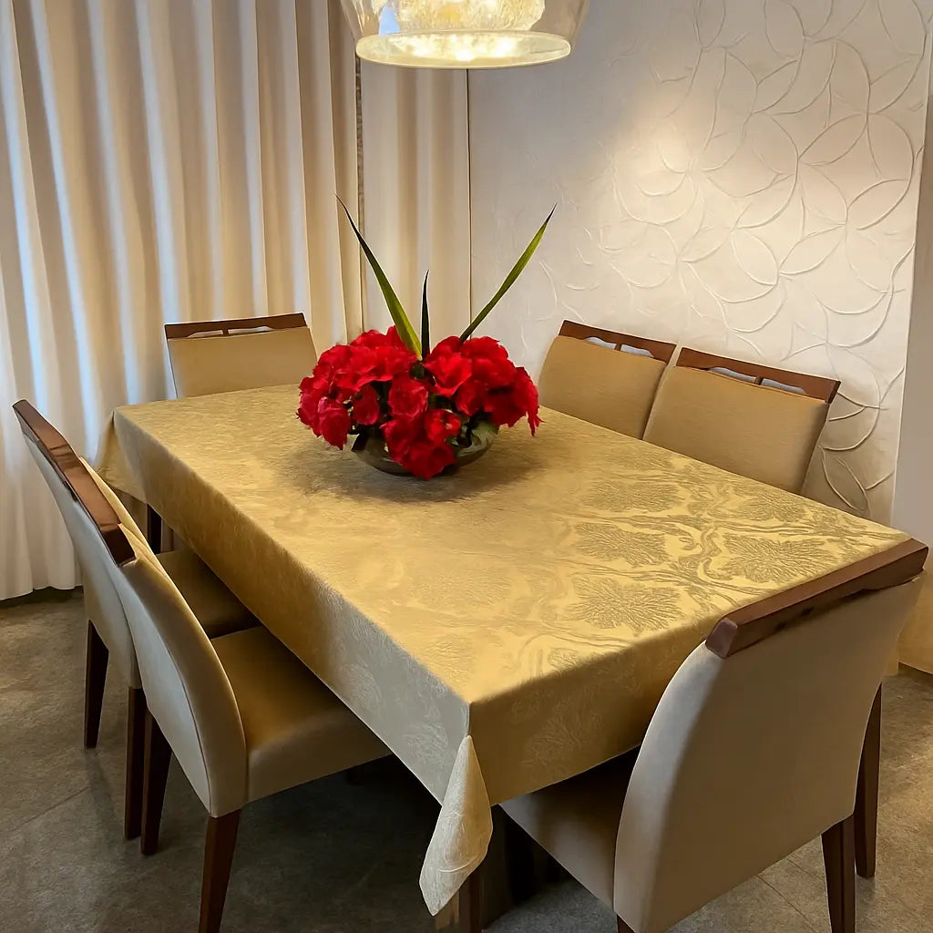 Toalha de Mesa Jacquard Luxo 6 Lugares 2,10x1,40 - Elegância e Durabilidade
