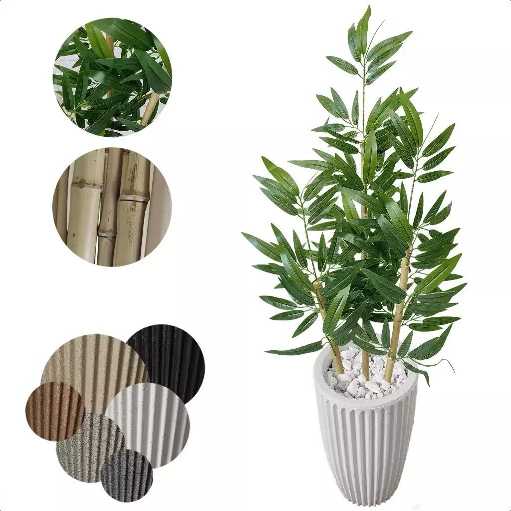 Bambu da Sorte Artificial com Vaso Decorativo e Pedras Naturais – Elegância e Harmonia