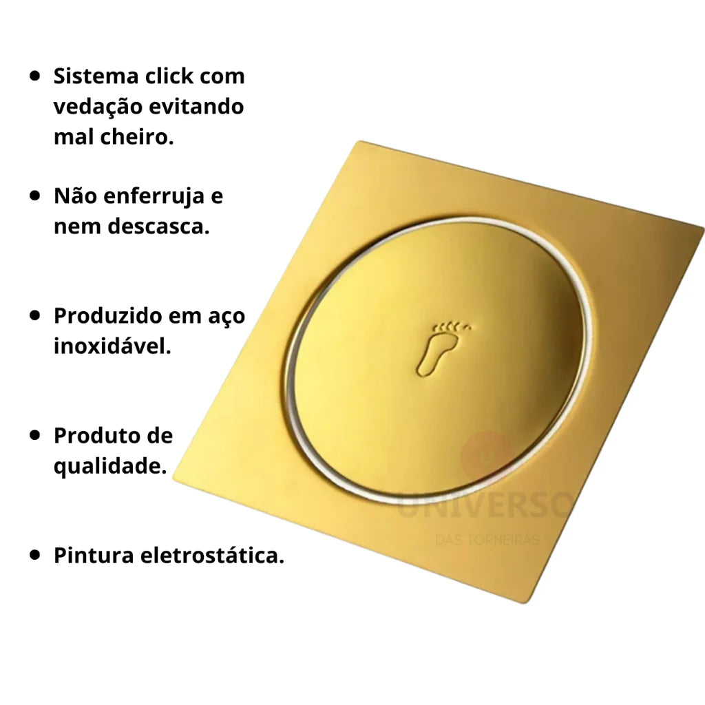 Ralo Inteligente Click 10x10cm – Quadrado Luxo Dourado