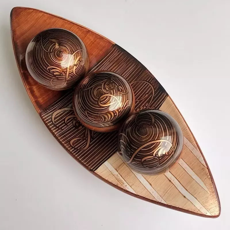Conjunto Decorativo Premium – Prato de Cerâmica com 3 Esferas para Sala e Mesa