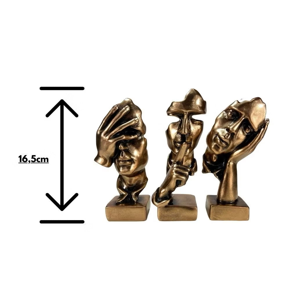 Trio de Estatuetas Abstratas – Pensador, Silêncio e Meditação