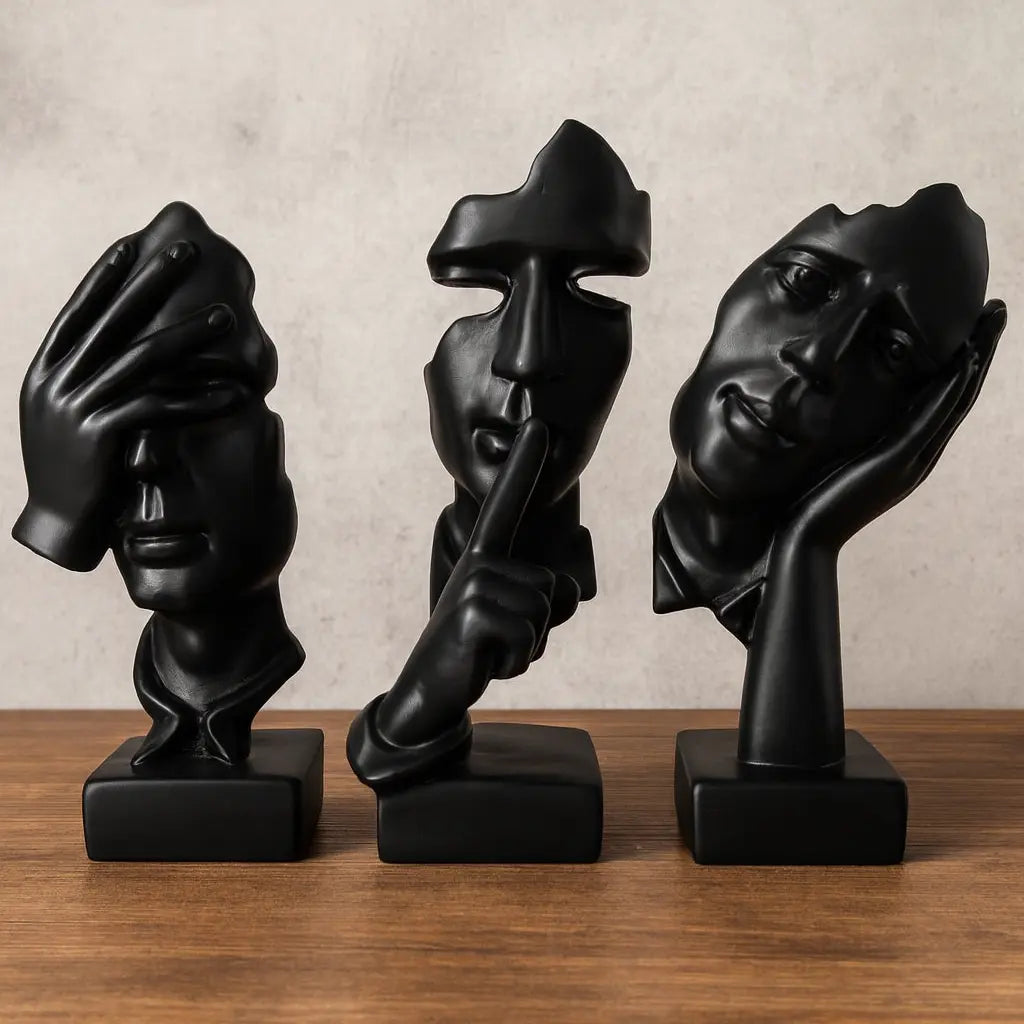 Trio de Estatuetas Abstratas – Pensador, Silêncio e Meditação