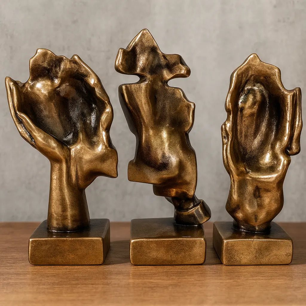 Trio de Estatuetas Abstratas – Pensador, Silêncio e Meditação