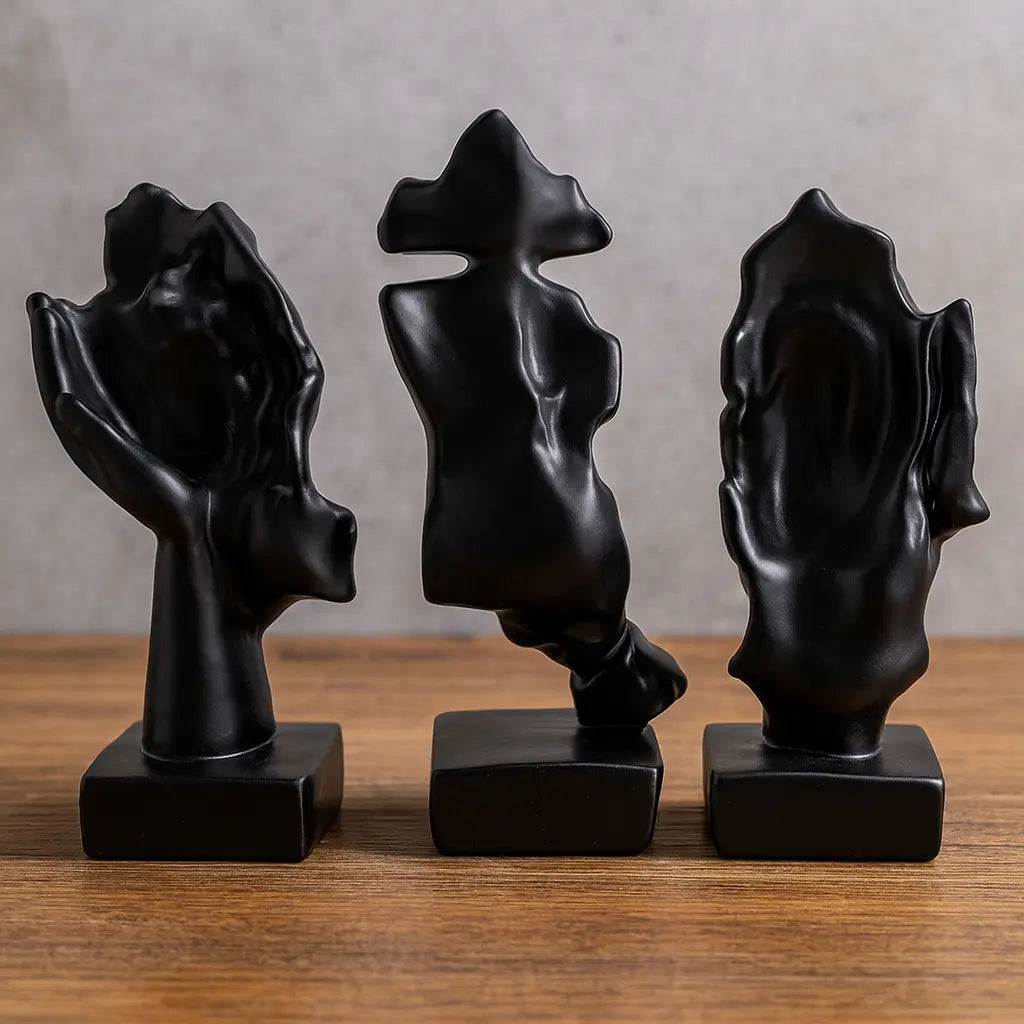 Trio de Estatuetas Abstratas – Pensador, Silêncio e Meditação