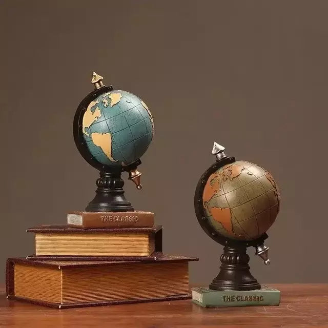 Relógio Globo Terrestre Retrô em Resina 24cm – Decoração Vintage para Escritório e Livraria