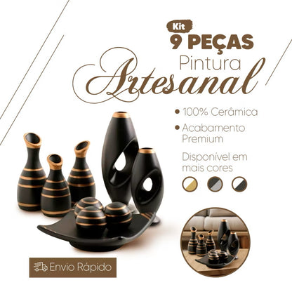Jogo de Cerâmica Decorativa Premium – 9 Peças para Transformar seu Espaço