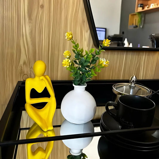 Arranjo Decorativo Mimoso – Vaso 3D, Flor Artificial e Estátua em Cores
