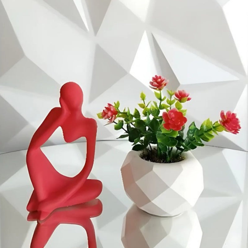 Arranjo Decorativo Mimoso – Vaso 3D, Flor Artificial e Estátua em Cores