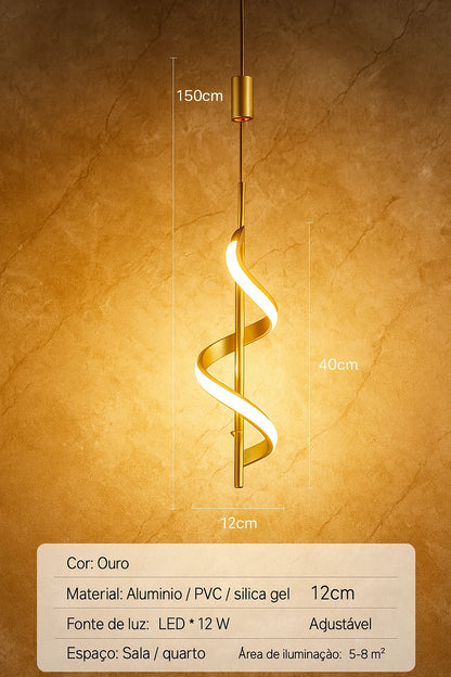 Lustre Espiral de Ouro Moderno – Design Minimalista Sofisticado / Iluminação 3 Cores