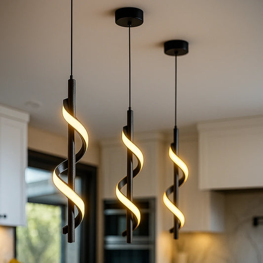 Lustre Espiral de Ouro Moderno – Design Minimalista Sofisticado / Iluminação 3 Cores