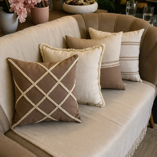 Conjunto 4 Capas de Almofada Decorativas Boho Chic – Toque Rústico e Elegante