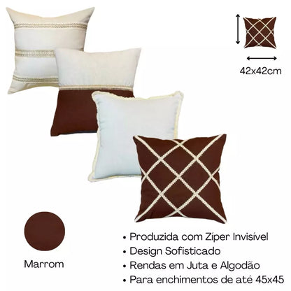 Conjunto 4 Capas de Almofada Decorativas Boho Chic – Toque Rústico e Elegante