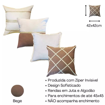 Conjunto 4 Capas de Almofada Decorativas Boho Chic – Toque Rústico e Elegante