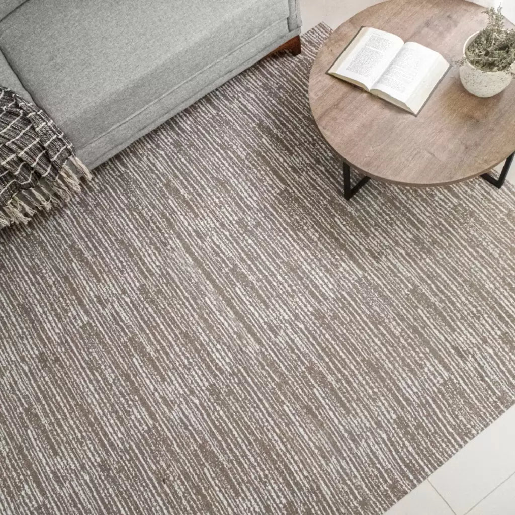 Tapete Boho Artesanal de Tear 1,40x2,00 – Rústico Mesclado Bege com Jacquard Antiderrapante