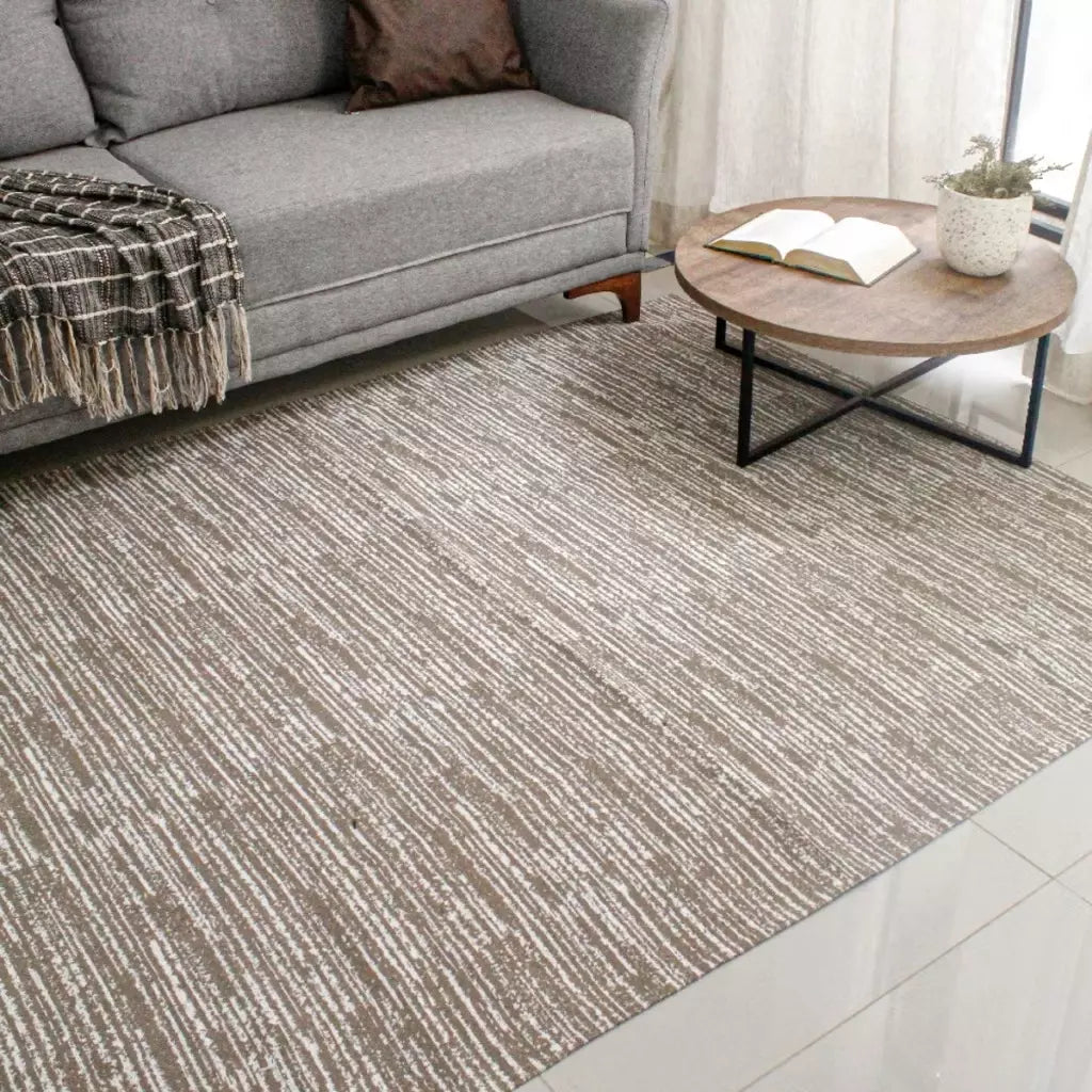Tapete Boho Artesanal de Tear 1,40x2,00 – Rústico Mesclado Bege com Jacquard Antiderrapante