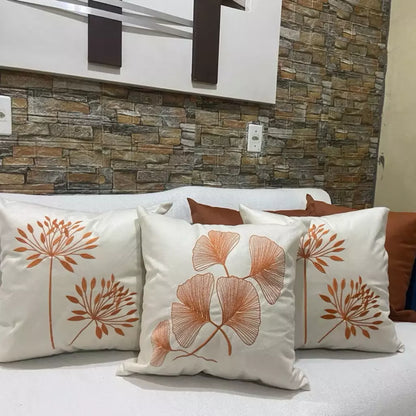 Kit com 5 Capas de Almofada Suede – 3 Bordadas e 2 Lisas Decoração Sofisticada