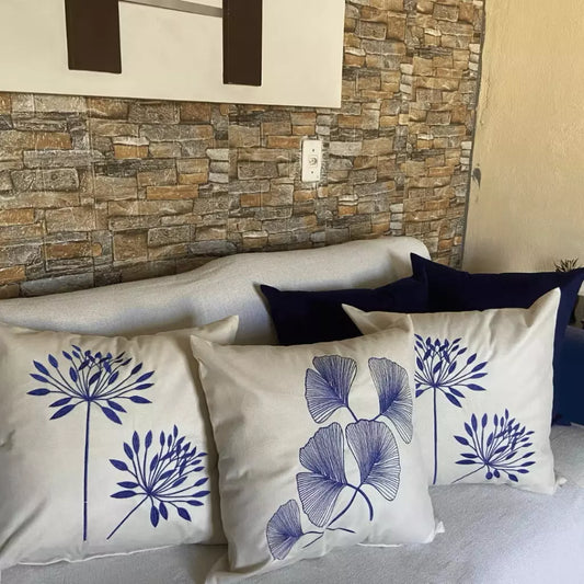 Kit com 5 Capas de Almofada Suede – 3 Bordadas e 2 Lisas Decoração Sofisticada