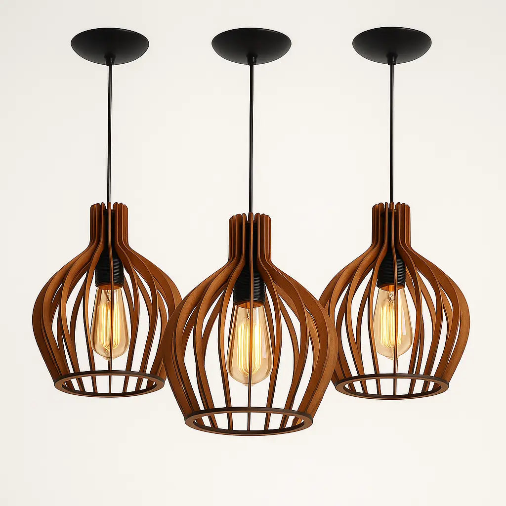 Kit 3 Luminárias Pendente Marrom – Ideal para Balcão, Cozinha, Varanda e Churrasqueira