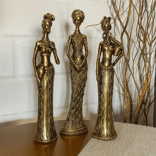 Trio Estatuetas Femininas - Arte e Cultura da África