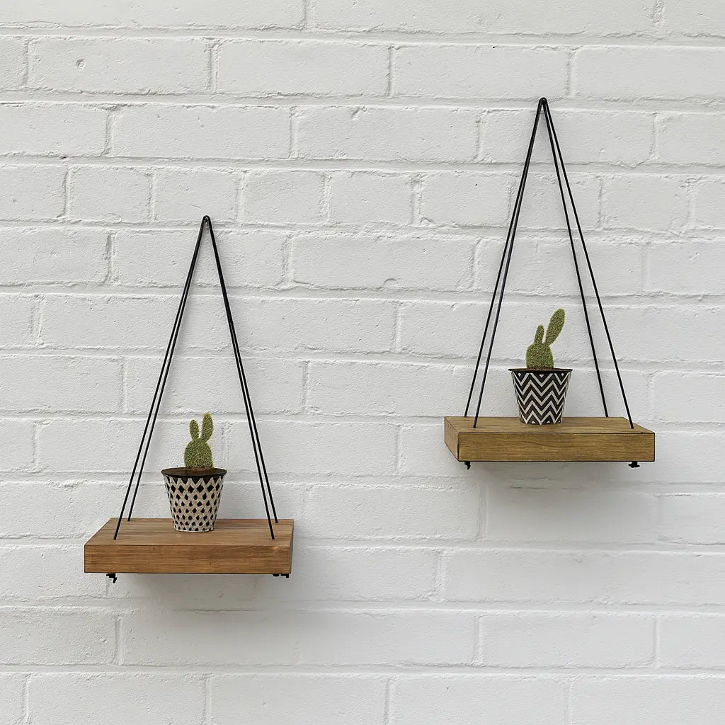 Conjunto de 3 Prateleiras de Parede em Madeira – Suporte Rústico para Plantas e Decoração