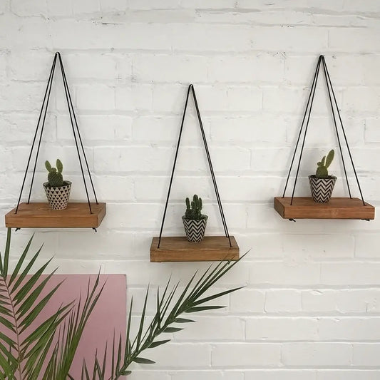 Conjunto de 3 Prateleiras de Parede em Madeira – Suporte Rústico para Plantas e Decoração