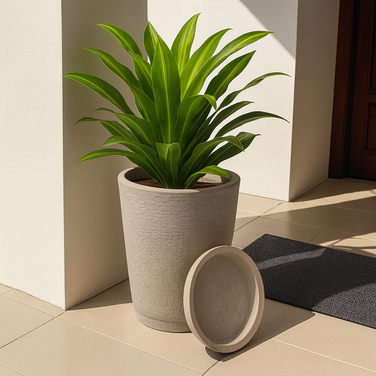 Vaso Decorativo Escovado com Prato – Estilo Luxo para Plantas