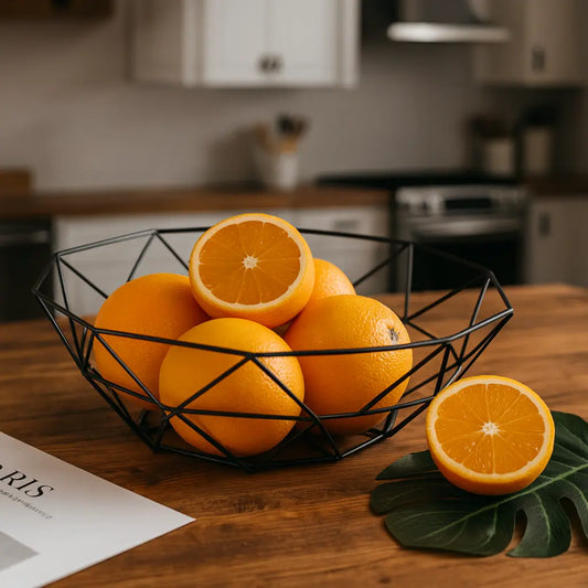 Fruteira Geométrica de Ferro Preto – Design Moderno e Resistente para Decorar e Organizar sua Mesa